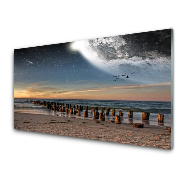 Image sur verre Tableau Mer plage paysage brun noir bleu