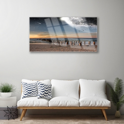 Image sur verre Tableau Mer plage paysage brun noir bleu