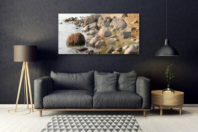 Image sur verre Tableau Pierres mer paysage gris brun bleu