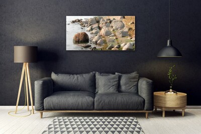 Image sur verre Tableau Pierres mer paysage gris brun bleu