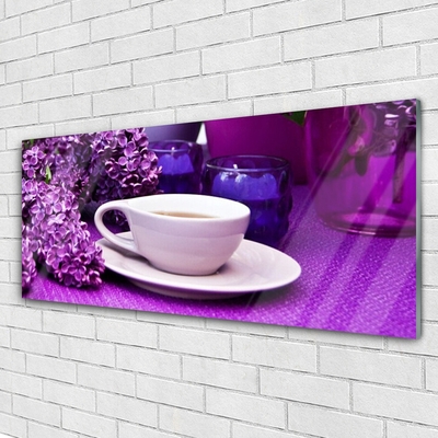 Image sur verre Tableau Fleurs tasse floral blanc rose violet