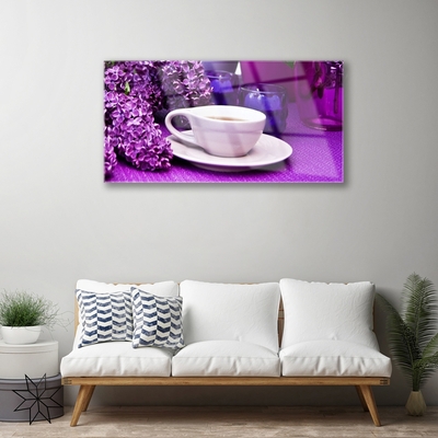 Image sur verre Tableau Fleurs tasse floral blanc rose violet