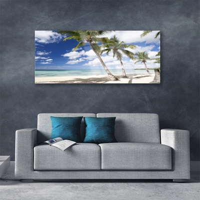 Image sur verre Tableau Mer plage palmiers paysage bleu brun vert