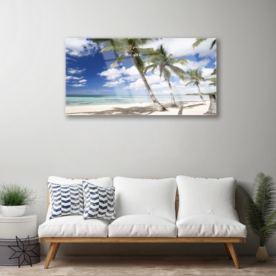 Image sur verre Tableau Mer plage palmiers paysage bleu brun vert