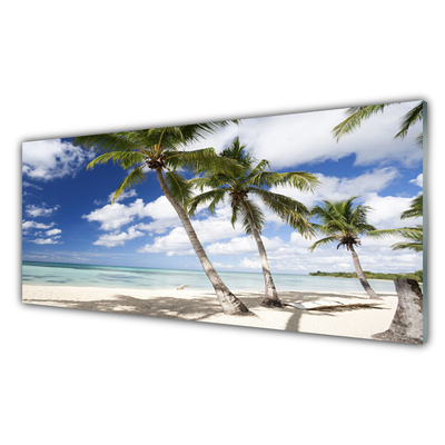 Image sur verre Tableau Mer plage palmiers paysage bleu brun vert