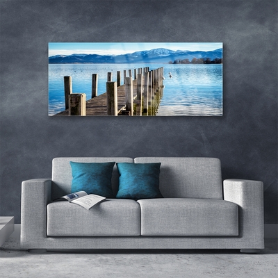 Image sur verre Tableau Pont mer montagnes architecture brun bleu gris