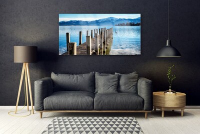 Image sur verre Tableau Pont mer montagnes architecture brun bleu gris