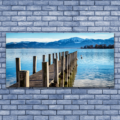 Image sur verre Tableau Pont mer montagnes architecture brun bleu gris