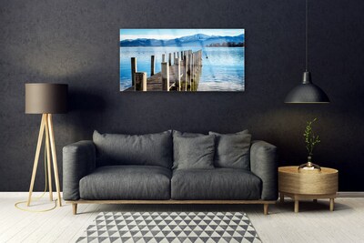Image sur verre Tableau Pont mer montagnes architecture brun bleu gris