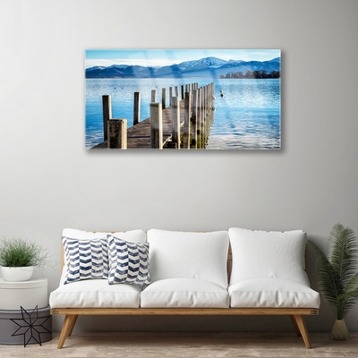 Image sur verre Tableau Pont mer montagnes architecture brun bleu gris