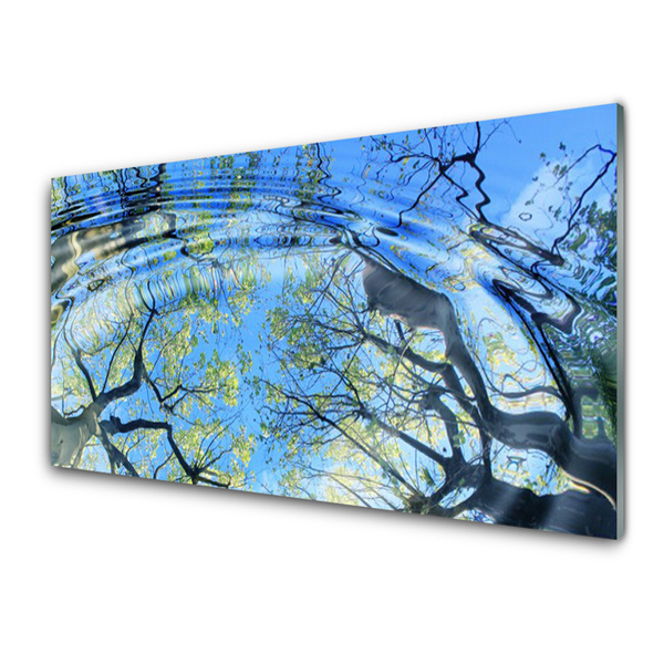 Image sur verre Tableau Eau arbres art bleu brun