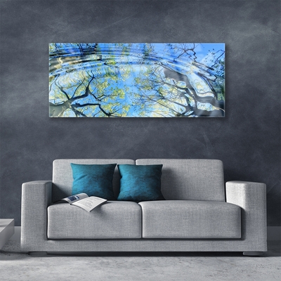 Image sur verre Tableau Eau arbres art bleu brun