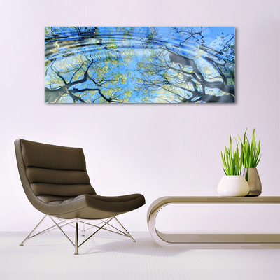 Image sur verre Tableau Eau arbres art bleu brun