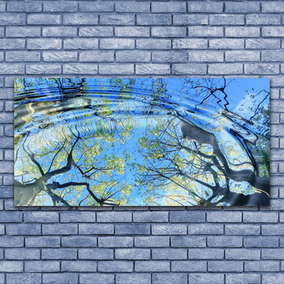 Image sur verre Tableau Eau arbres art bleu brun