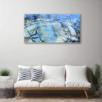 Image sur verre Tableau Eau arbres art bleu brun