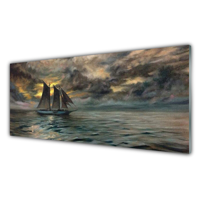 Image sur verre Tableau Mer bateau paysage gris jaune