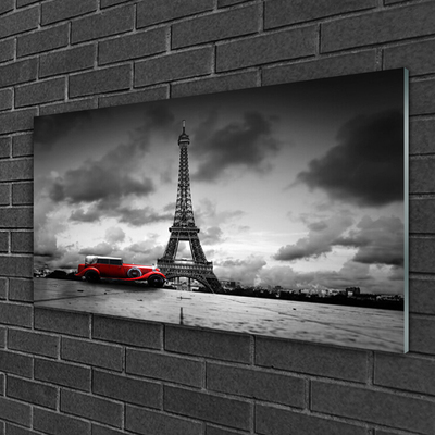 Image sur verre Tableau Tour eiffel voiture architecture rouge gris