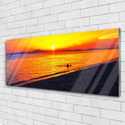 Image sur verre Tableau Mer soleil plage paysage jaune gris violet