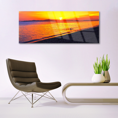 Image sur verre Tableau Mer soleil plage paysage jaune gris violet