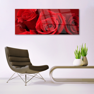 Image sur verre Tableau Roses floral rouge