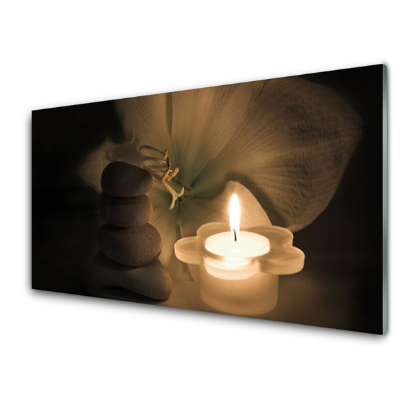 Image sur verre Tableau Bougie pierres fleur art gris blanc