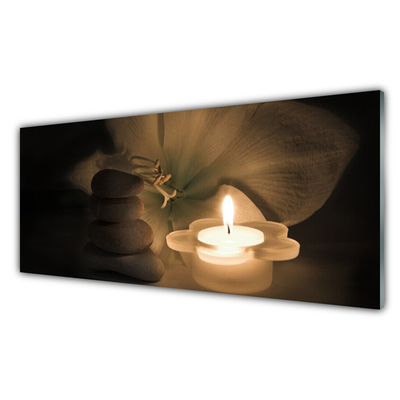 Image sur verre Tableau Bougie pierres fleur art gris blanc