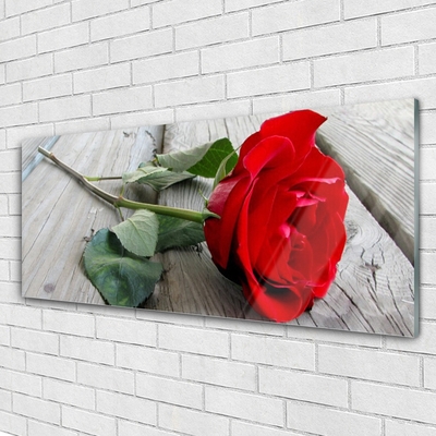 Image sur verre Tableau Rose floral rouge vert