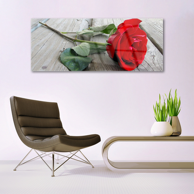Image sur verre Tableau Rose floral rouge vert