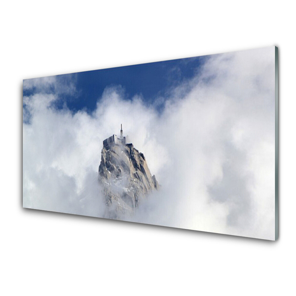 Image sur verre Tableau Montagnes nuages paysage blanc gris bleu