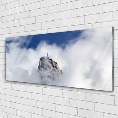 Image sur verre Tableau Montagnes nuages paysage blanc gris bleu