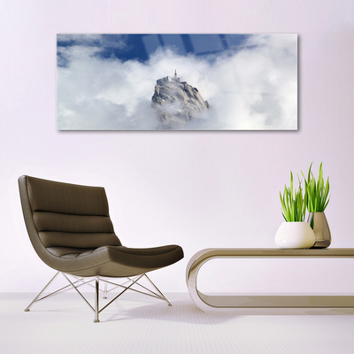 Image sur verre Tableau Montagnes nuages paysage blanc gris bleu