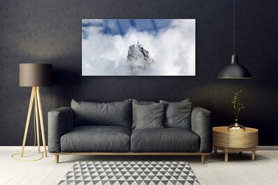 Image sur verre Tableau Montagnes nuages paysage blanc gris bleu