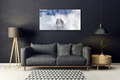 Image sur verre Tableau Montagnes nuages paysage blanc gris bleu