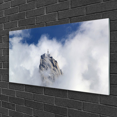 Image sur verre Tableau Montagnes nuages paysage blanc gris bleu