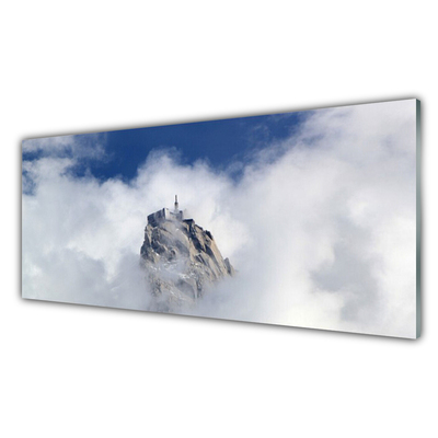 Image sur verre Tableau Montagnes nuages paysage blanc gris bleu