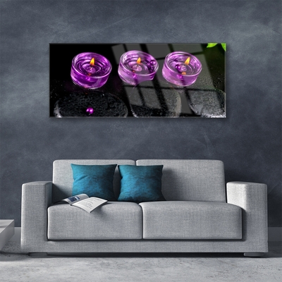 Image sur verre Tableau Bougies pierres art rose noir