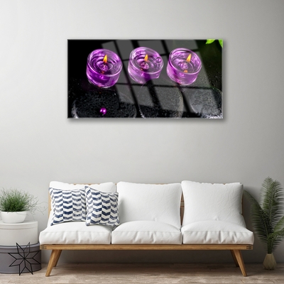 Image sur verre Tableau Bougies pierres art rose noir