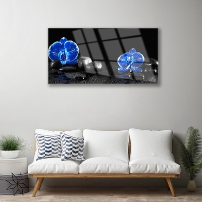 Image sur verre Tableau Fleurs pierres floral bleu noir