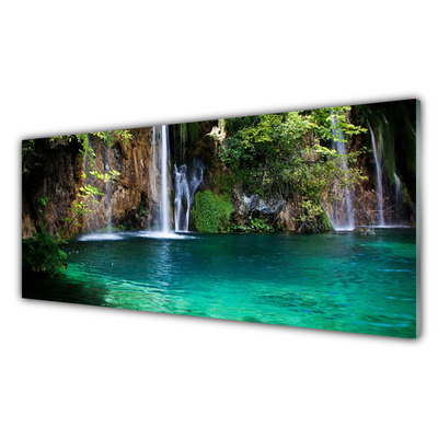 Image sur verre Tableau Lac chute d'eau nature bleu vert