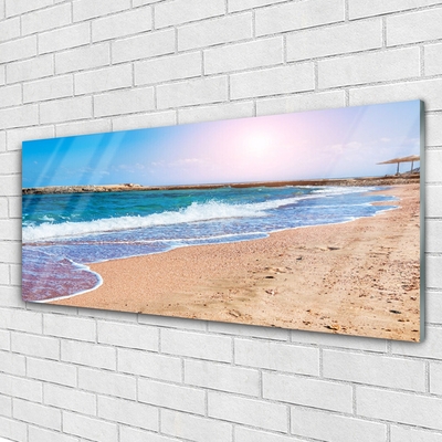 Image sur verre Tableau Mer plage paysage bleu brun