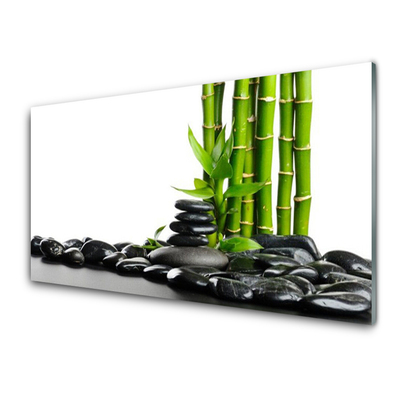 Image sur verre Tableau Bambou pierres art vert noir