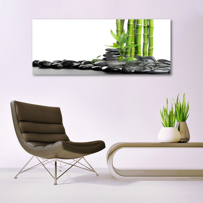 Image sur verre Tableau Bambou pierres art vert noir