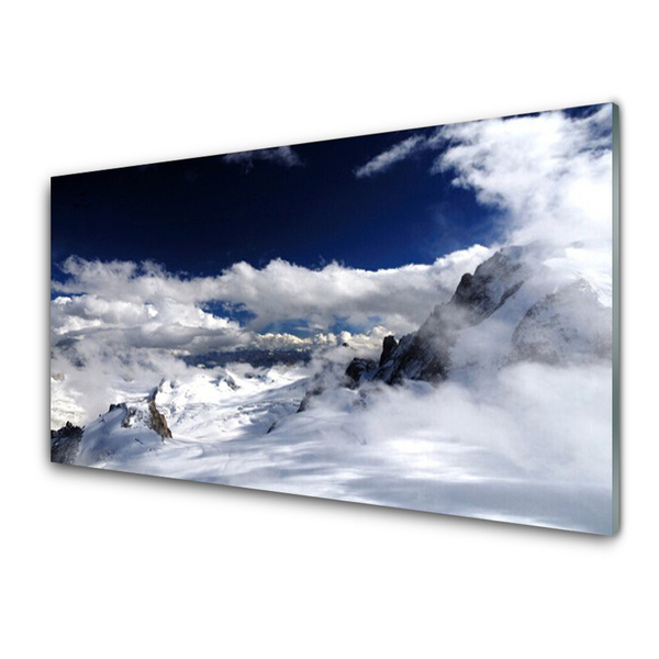 Image sur verre Tableau Montagnes nuages paysage gris blanc violet