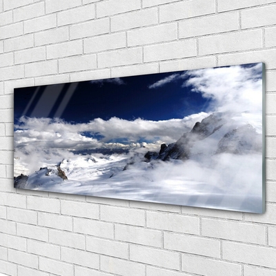 Image sur verre Tableau Montagnes nuages paysage gris blanc violet