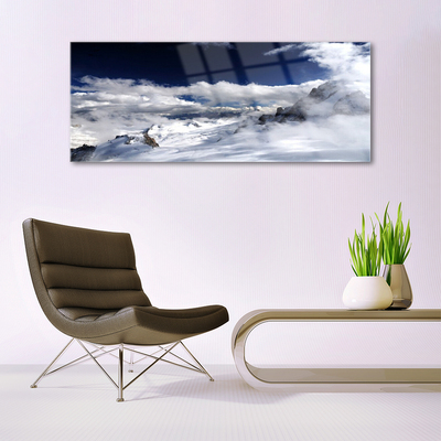 Image sur verre Tableau Montagnes nuages paysage gris blanc violet