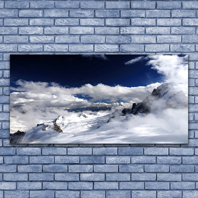 Image sur verre Tableau Montagnes nuages paysage gris blanc violet