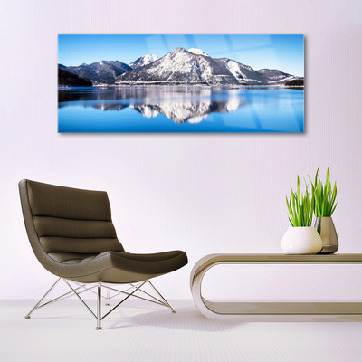 Image sur verre Tableau Lac montagne paysage bleu gris blanc