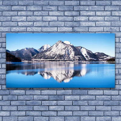 Image sur verre Tableau Lac montagne paysage bleu gris blanc