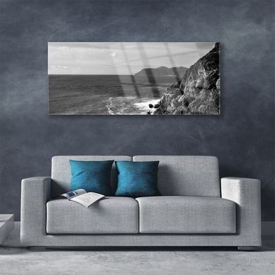 Image sur verre Tableau Mer montagnes paysage gris
