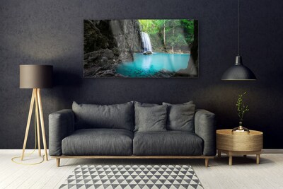 Image sur verre Tableau Lac chute d'eau nature gris bleu vert